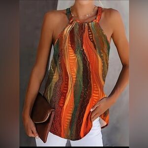 NWOT Sleeveless Striped Print halter Top, size XXL